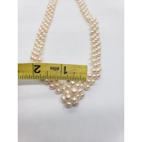 Vintage Freshwater Pearl Necklace 3 Strand & White Cluster Center woven - Picture 14 of 15